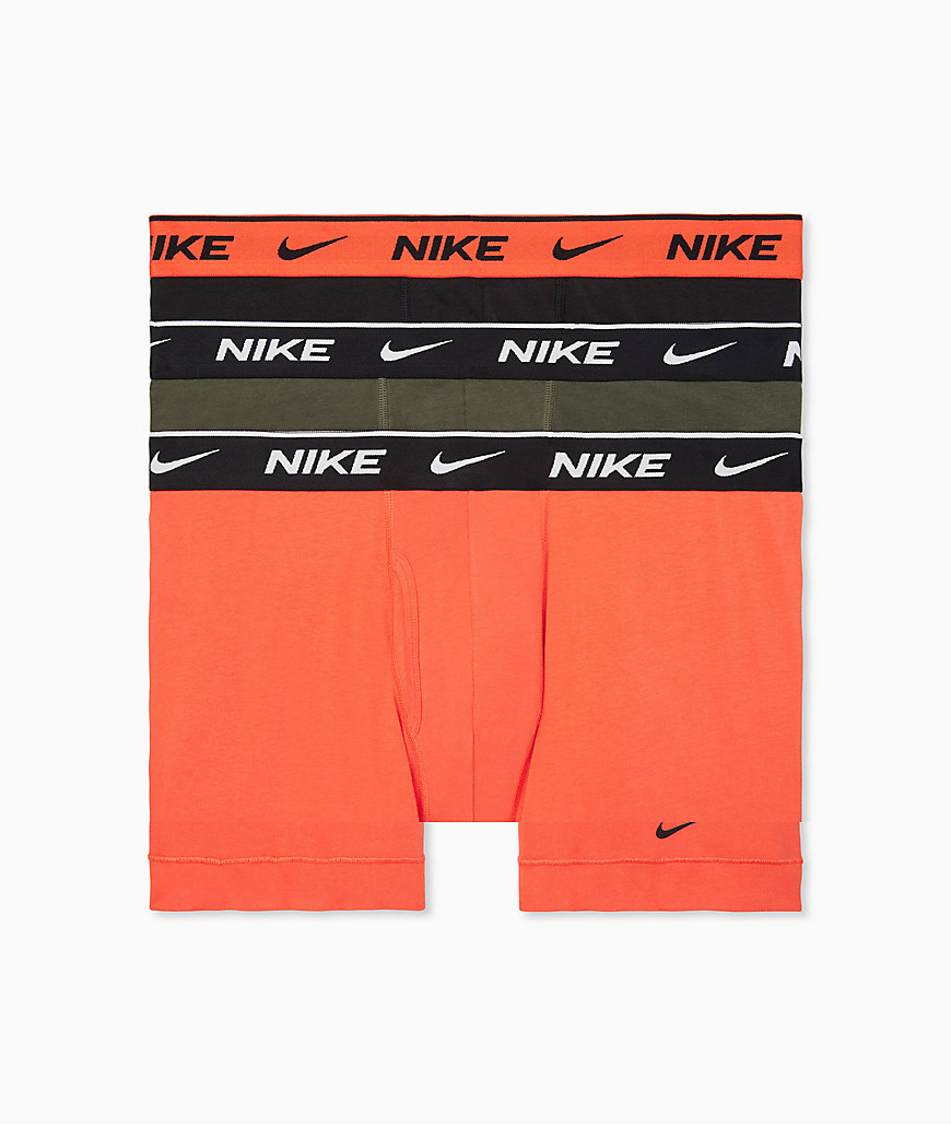 Nike 3 Pack Everyday Cotton Stretch boxer briefs with fly in orange/khaki/black-Multi