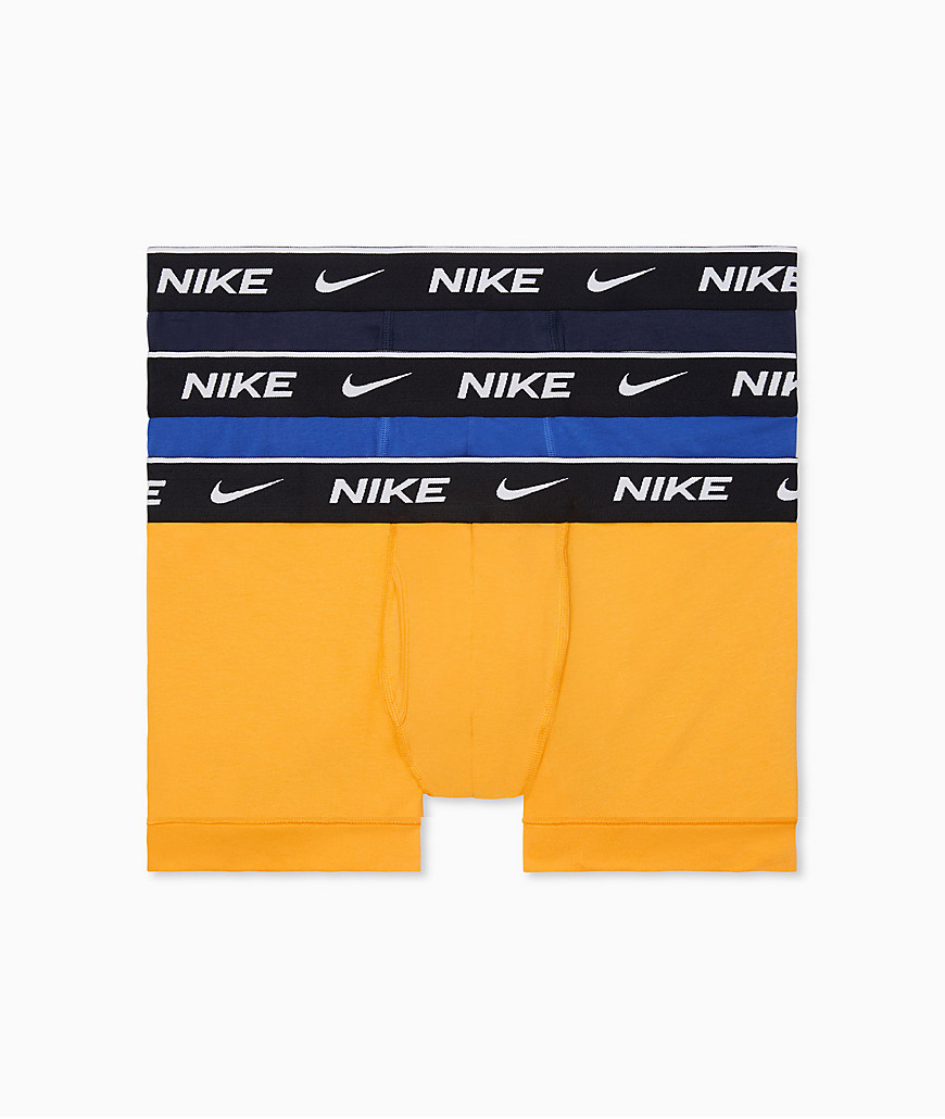 Nike 3 Pack Everyday Cotton Stretch boxer briefs with fly in yellow/blue/navy-Multi
