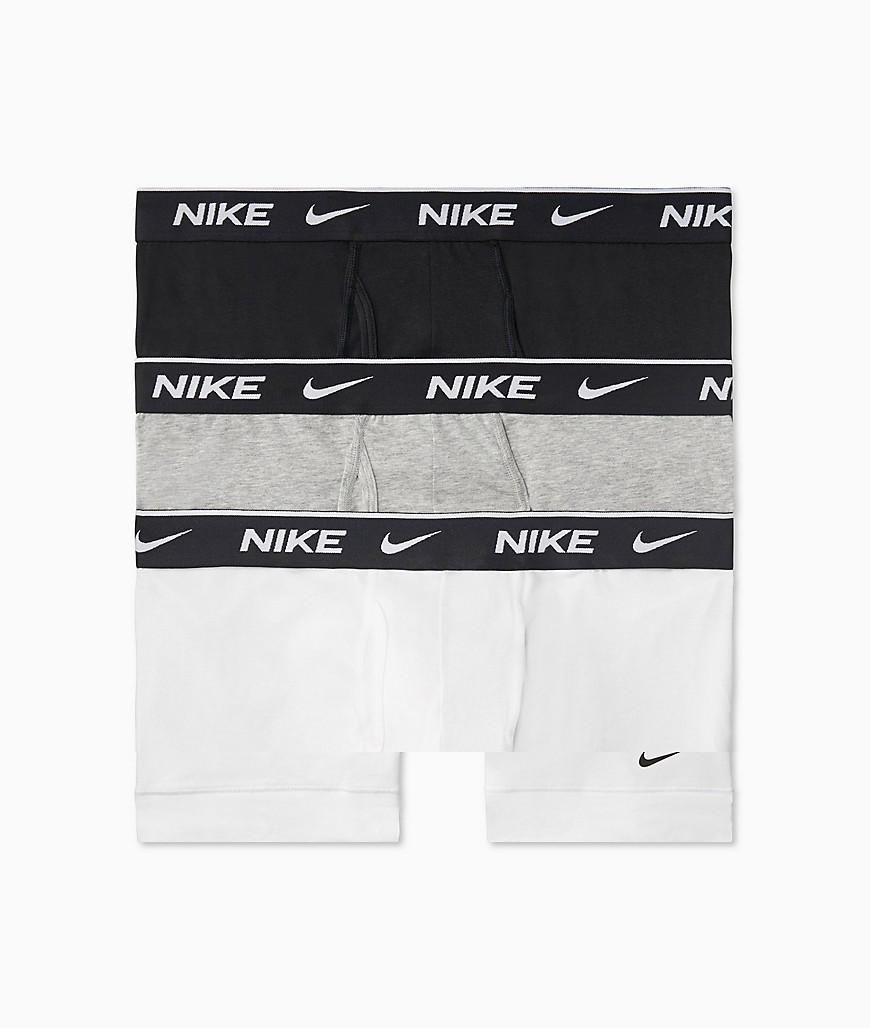Nike 3 Pack Everyday Cotton Stretch trunks with fly in black/gray/white-Multi