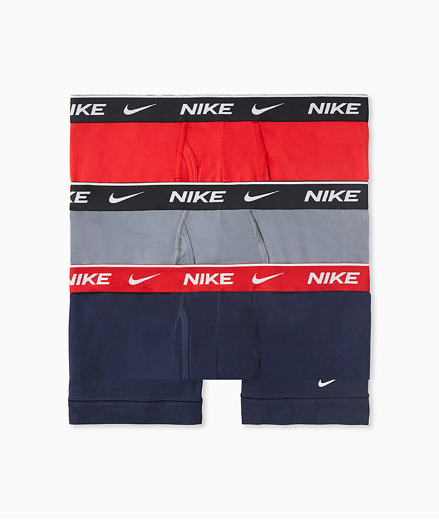 Nike 3 Pack Everyday Cotton Stretch trunks with fly in red/gray/navy-Multi