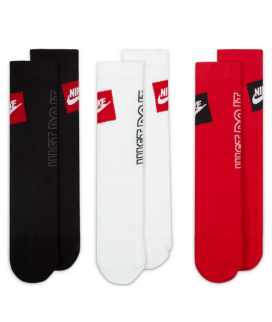 Nike 3 Pack Everyday Essential JDI socks in black/red/white