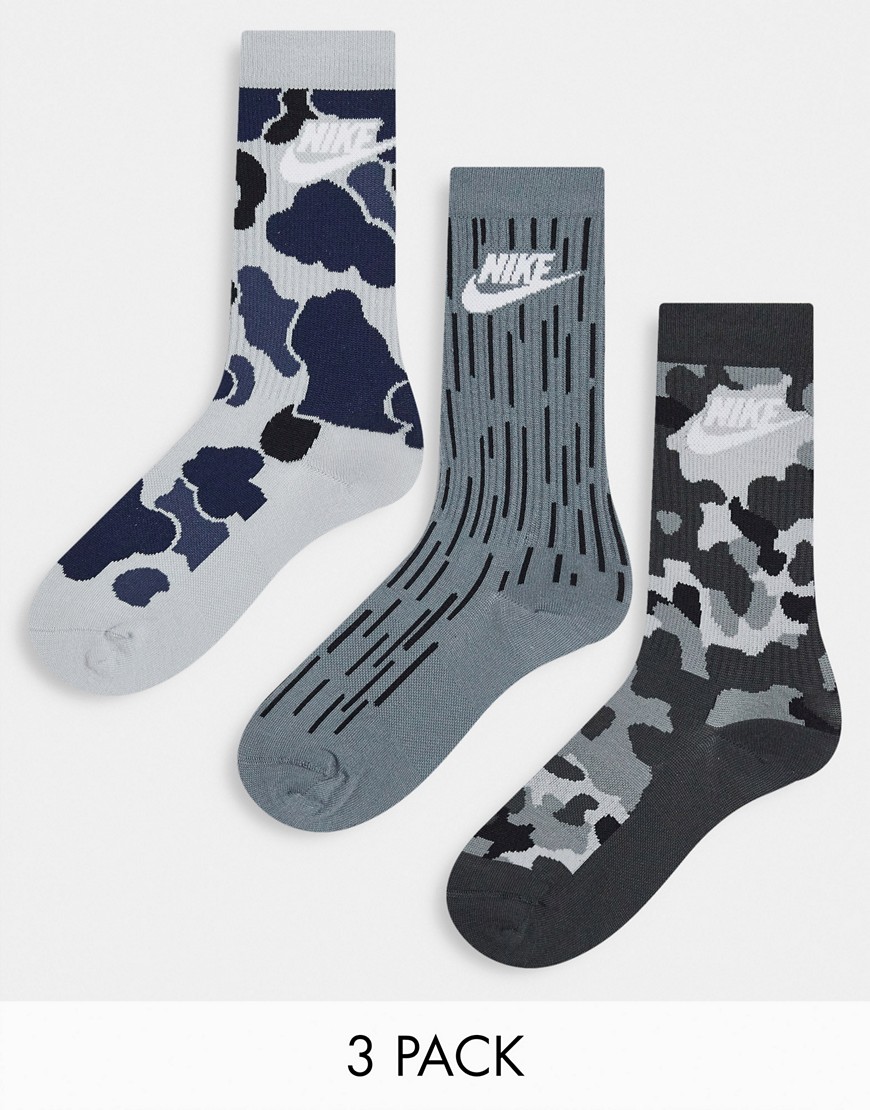 Nike 3 pack everyday essential socks in gray/black