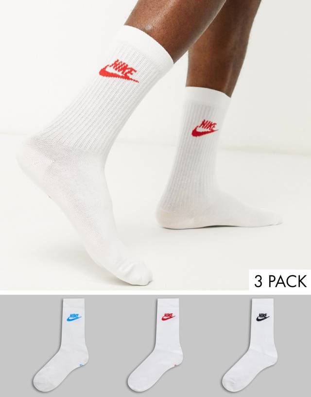 Nike 3 Pack Everyday Essential socks in white/multi