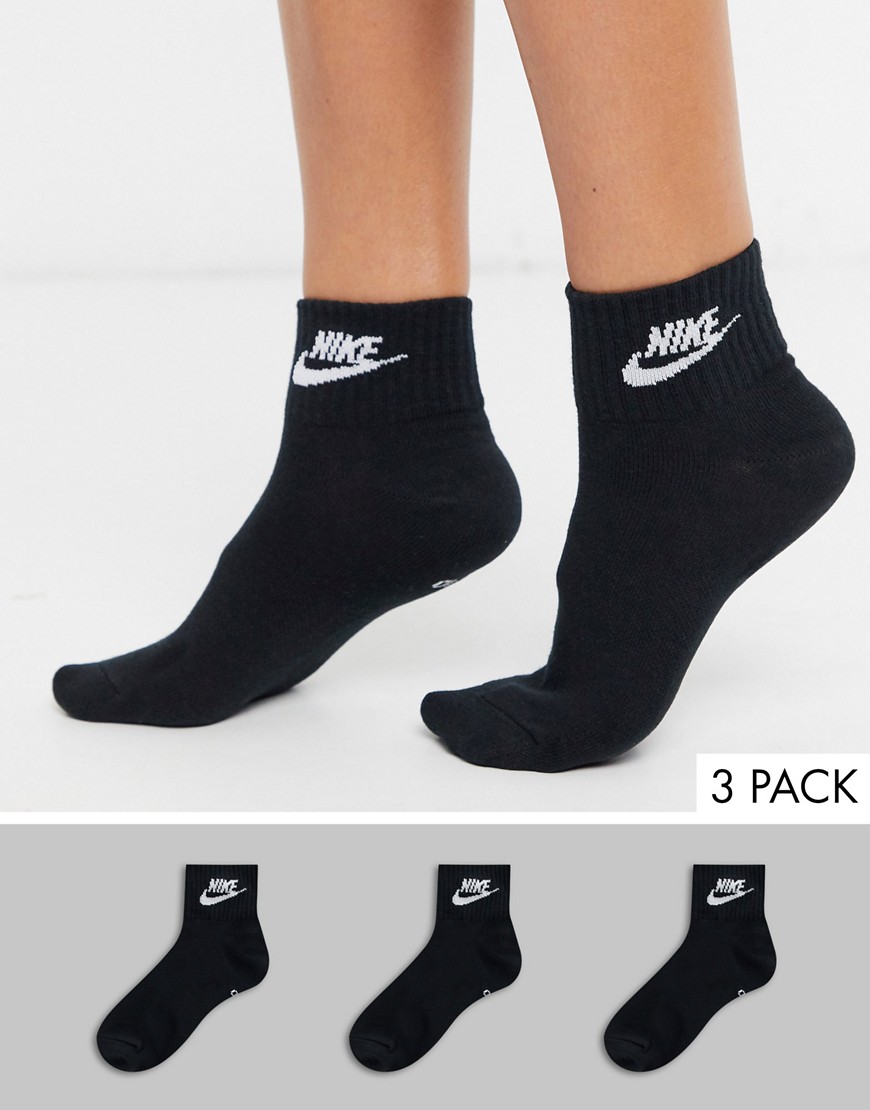 Nike 3 pack futura swoosh ankle socks in black and white