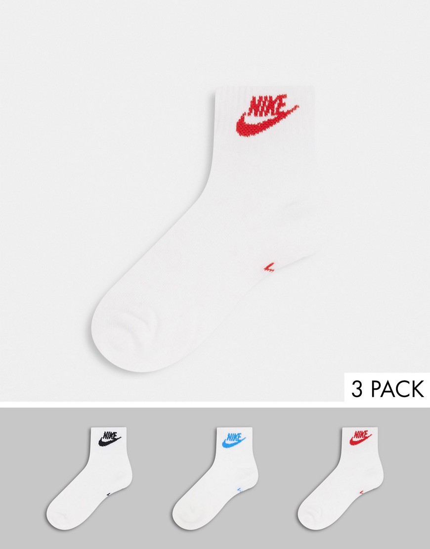 Nike 3 pack futura swoosh ankle socks in white and multi