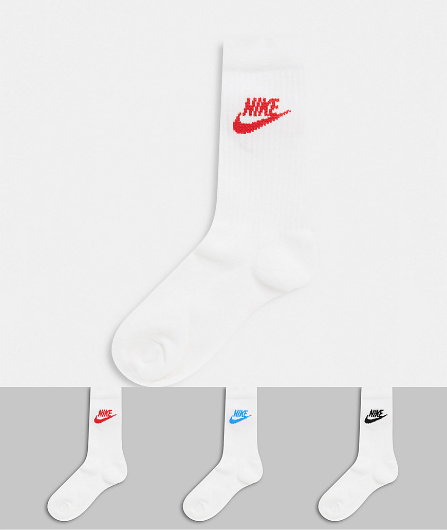 Nike 3 pack futura swoosh socks in white and multi