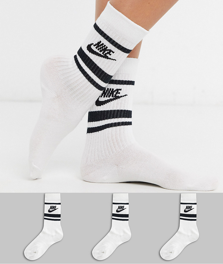 Nike 3 pack logo stripe socks in white and black