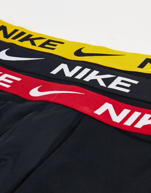 Nike 3-pack microfiber boxer briefs in black with colored waistband
