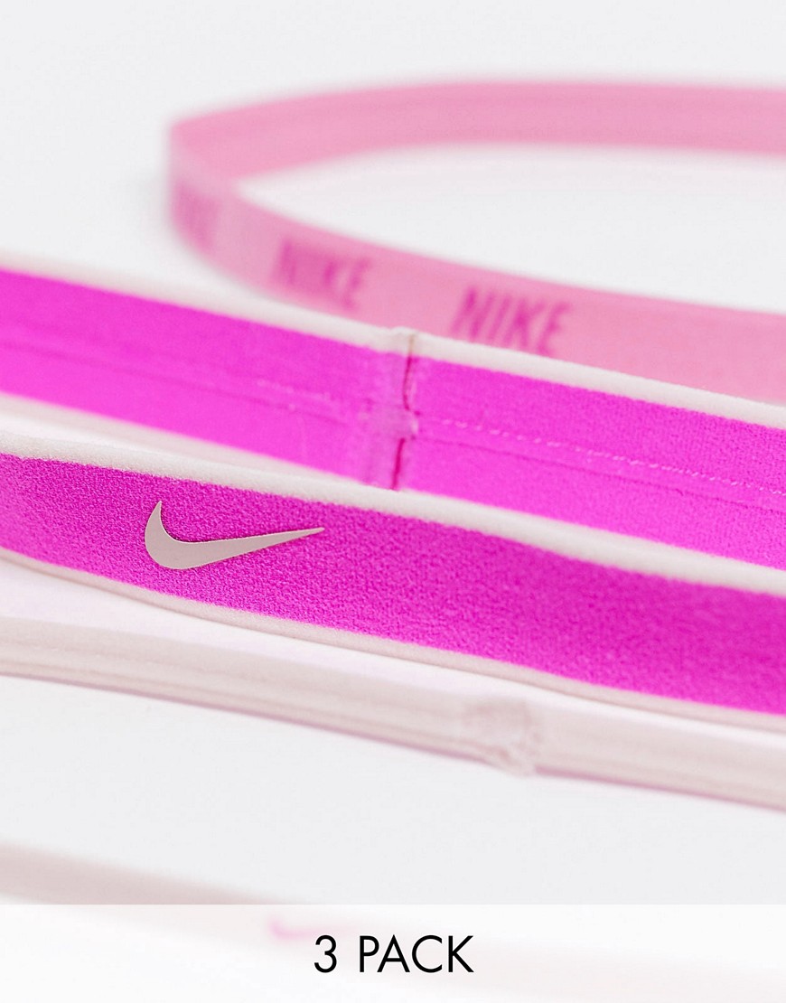 Nike 3 pack mixed width logo headbands in pink