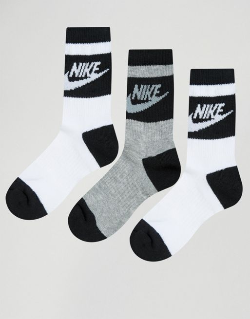 Nike 3 Pack Monochrome Crew Socks In White & Grey | ASOS
