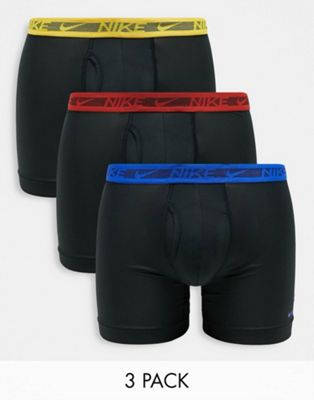 Nike 3 pack of boxer briefs in black with coloured waistbands