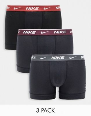 Nike 3 pack of trunks in black with neutral waistbands