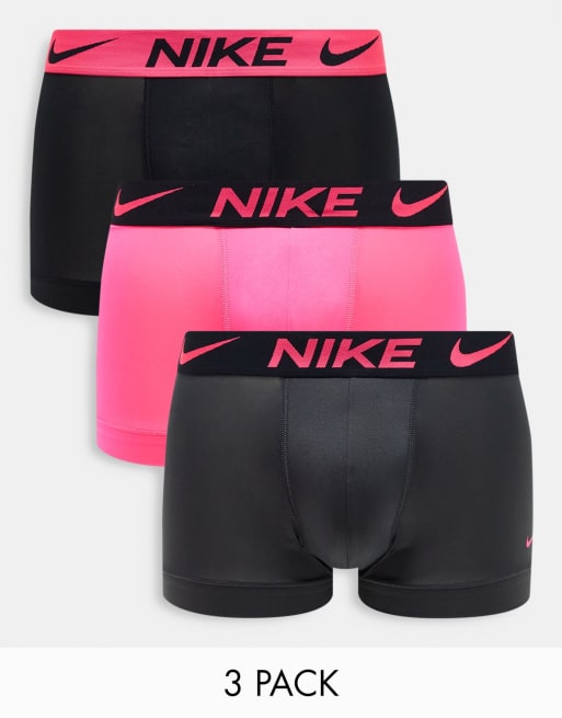 Nike 3 pack of trunks in grey/black/pink