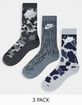 Nike 3-pack print socks in grey and black multi - ASOS Price Checker