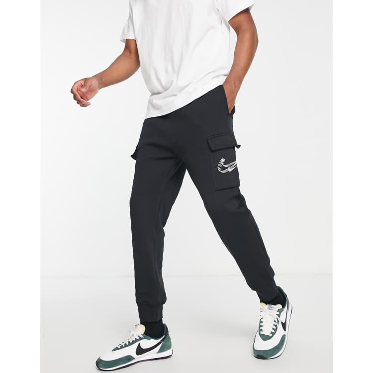 Nike 3D Swoosh fleece cargo joggers in black and white ASOS