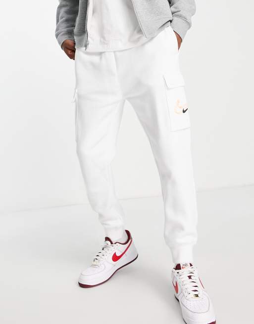 Nike 3D Swoosh fleece cargo joggers in white ASOS