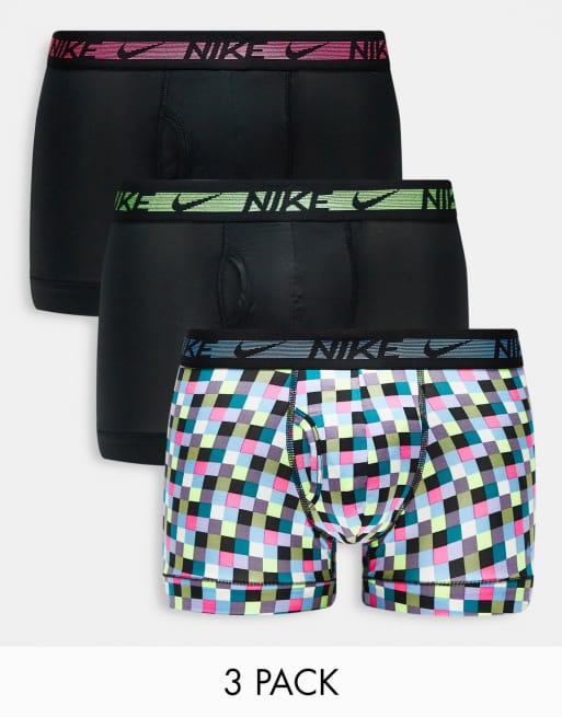 Nike – 3er-Pack Trunks in Schwarz/mehrfarbig mit farbigem Taillenbund