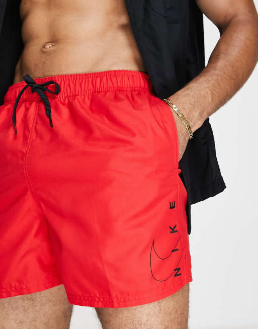 Nike 5 inch side logo swim shorts in red