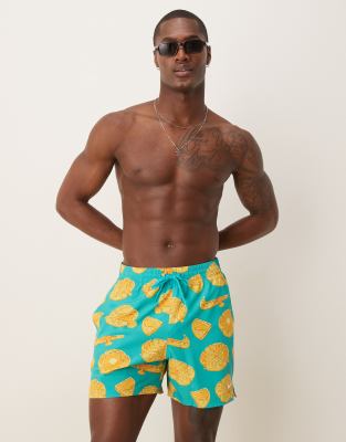 Nike Swimming Nike 5 inch Volley swim shorts in green and tossed waffle-Blue