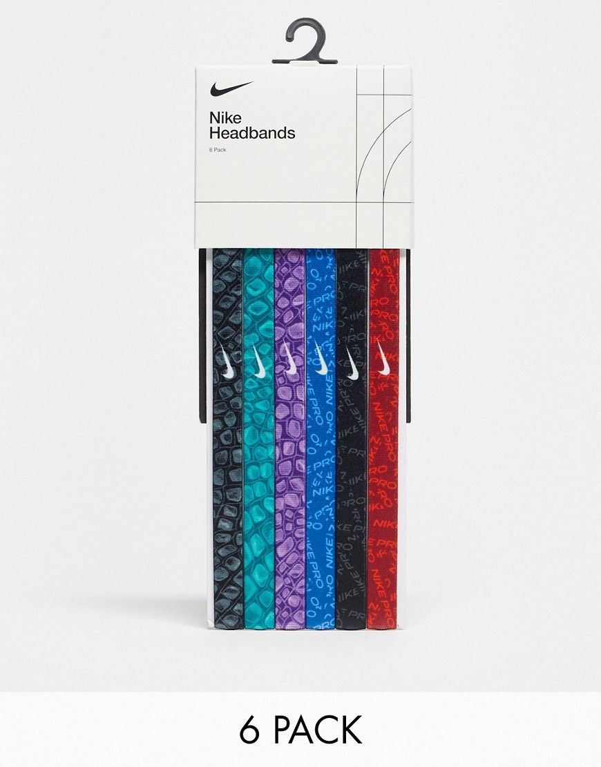 Nike 6 pack mixed logo and snake print headbands in multi