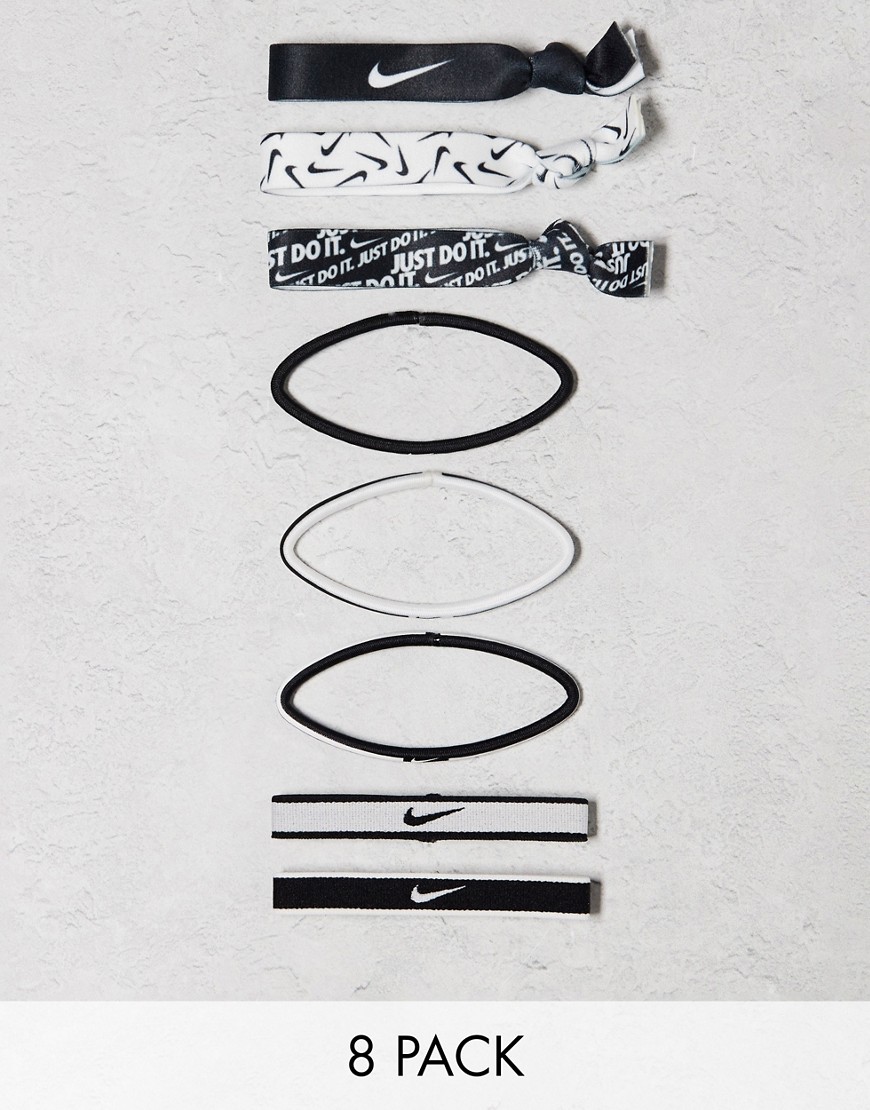 Nike 8 pack mixed hairbands in black