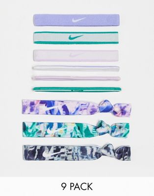 Nike 9 pack mixed hairbands in purple