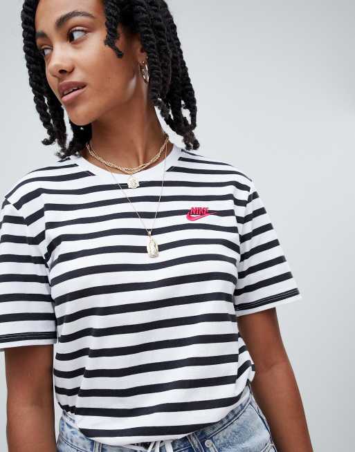 Nike black and store white striped shirt