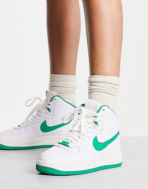 Nike AF1 Sculpt High top trainers in white with green swoosh