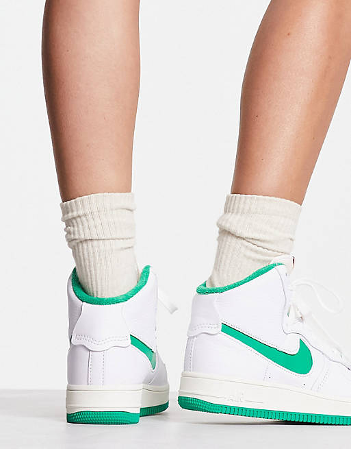 Nike AF1 Sculpt High top trainers in white with green swoosh