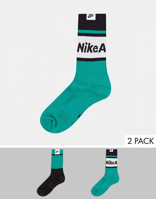 Nike Air 2 pack socks in black/green