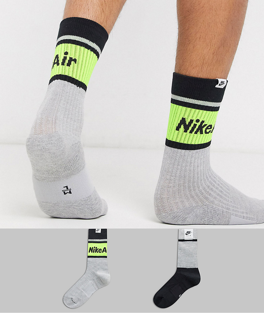 Nike Air 2 pack socks in grey/black
