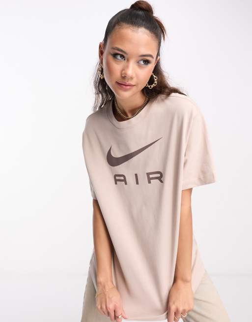 Nike Air – Beżowy T-shirt o kroju boyfriend