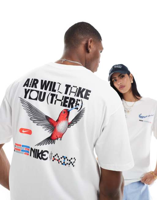 Nike Air – Biały T-shirt z grafiką z ptakiem na plecach, 2 z 4
