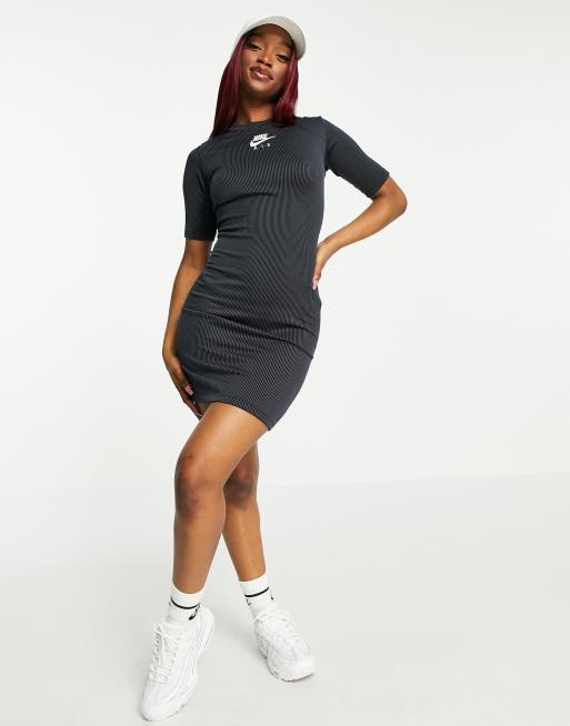 Nike black ribbed bodycon mini swoosh dress best sale