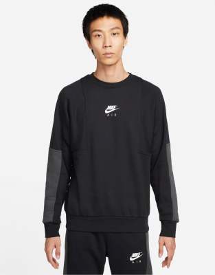 Nike Air color block crew neck sweat in black