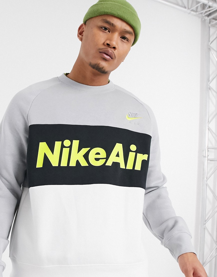 Nike Air colourblock crew neck sweat in white/grey