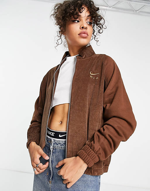 Nike Air corduroy fleece full zip jacket in brown | ASOS