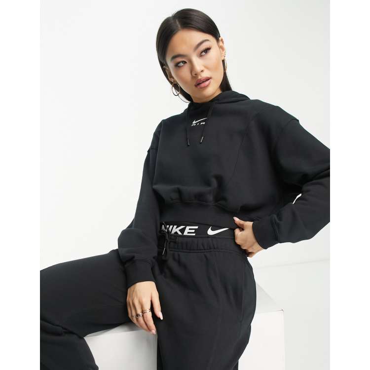 Nike elastic drawcord cropped online mini swoosh black sweatshirt