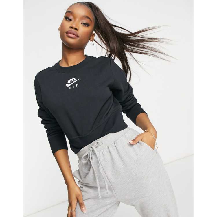 Nike Air cropped fleece crew neck sweatshirt in black