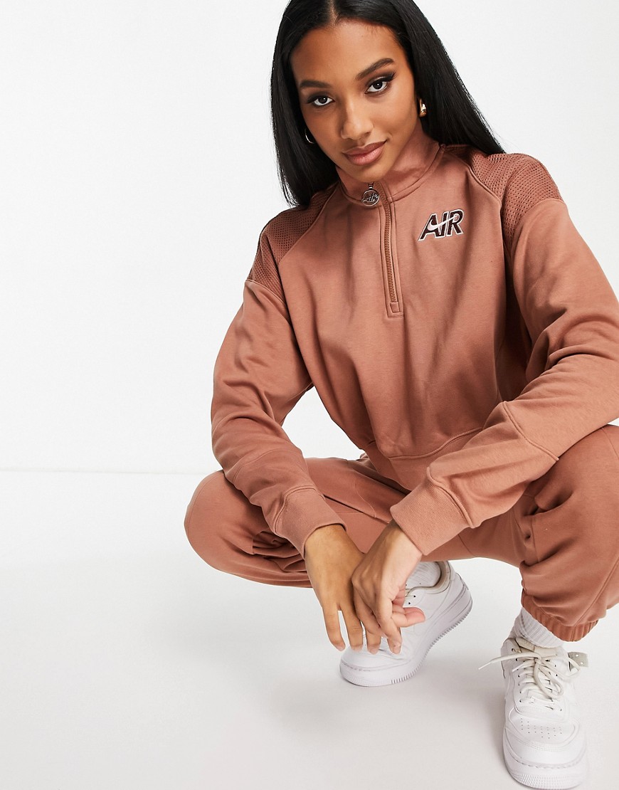 Nike Air cropped fleece quarter-zip sweatshirt in brown