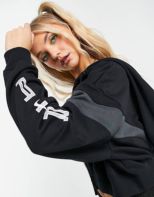 Nike Air cropped zip thru fleece hoodie in black