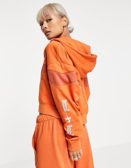 Nike Air cropped zip thru fleece hoodie in orange