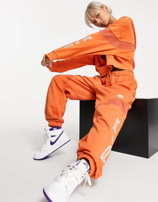 Nike Air cropped zip thru fleece hoodie in orange