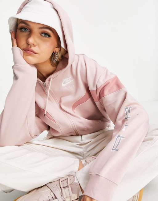 Pink nike cheap cropped hoodie