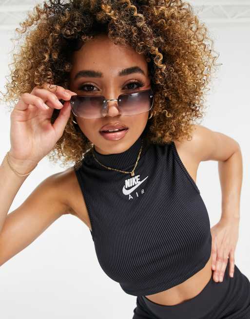 Nike Air – Czarny prążkowany top bez rękawów z golfem 