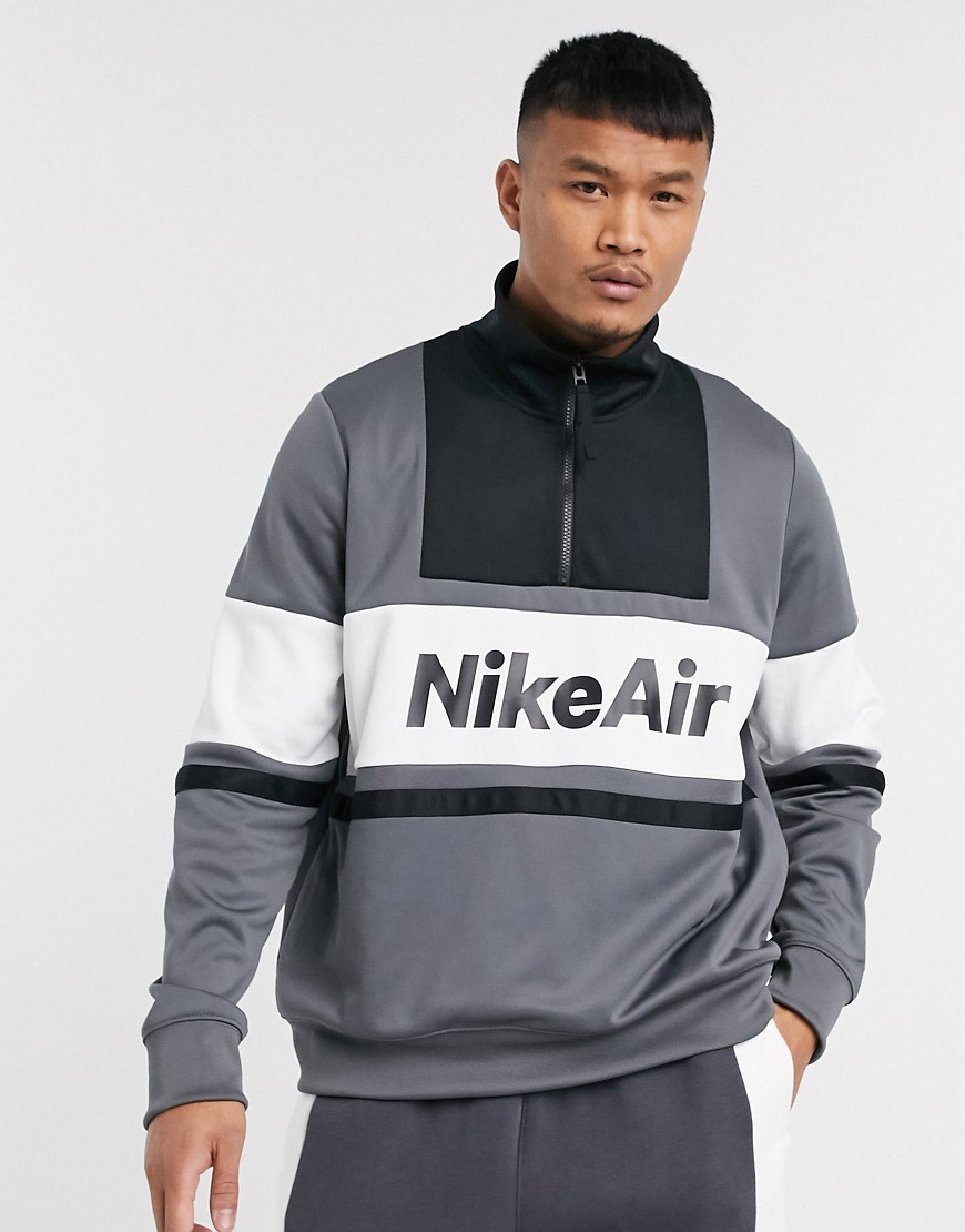 Nike - Air - Felpa in maglia di poliestere grigia con zip corta-Grigio