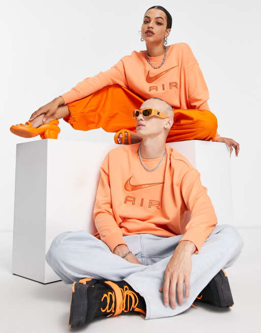 Nike - Air - Felpa unisex oversize girocollo con logo arancione trance