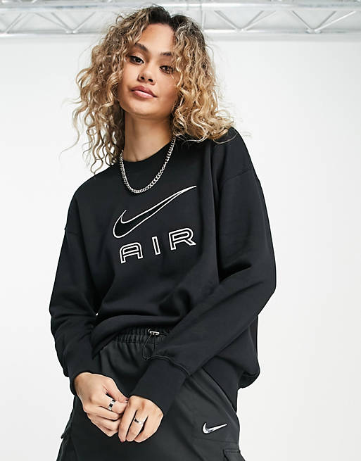 鍔 præcedens berømt Nike Air fleece crew neck sweatshirt in black | ASOS