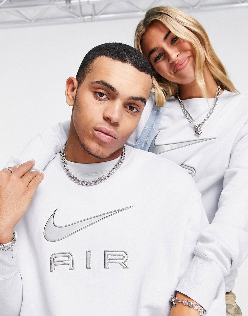 Nike Air fleece crew neck sweatshirt in pure platinum-Silver