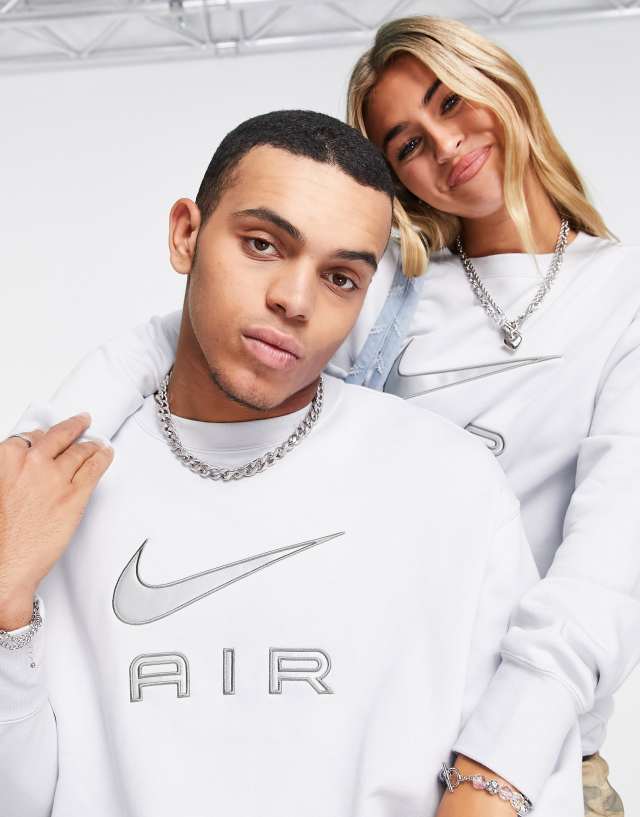 Nike Air fleece crew neck sweatshirt in pure platinum